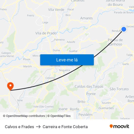 Calvos e Frades to Carreira e Fonte Coberta map