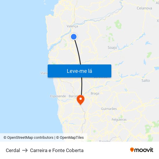 Cerdal to Carreira e Fonte Coberta map