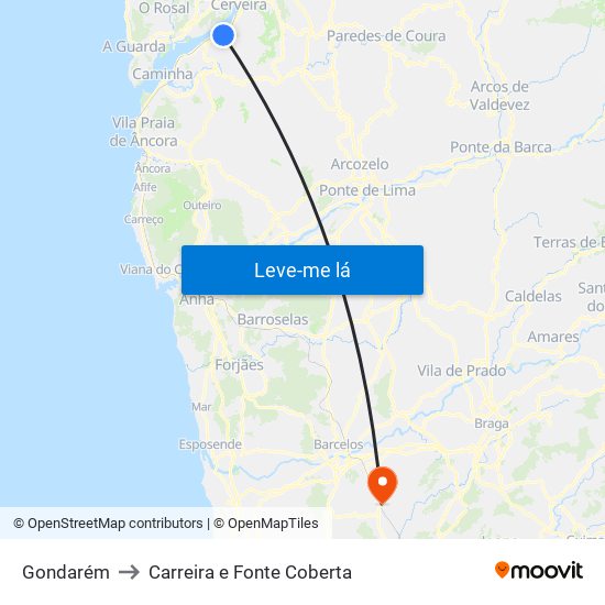 Gondarém to Carreira e Fonte Coberta map