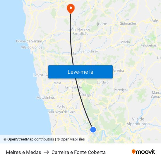 Melres e Medas to Carreira e Fonte Coberta map