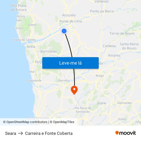 Seara to Carreira e Fonte Coberta map