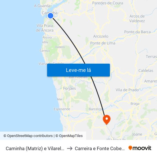 Caminha (Matriz) e Vilarelho to Carreira e Fonte Coberta map