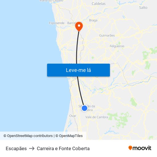 Escapães to Carreira e Fonte Coberta map