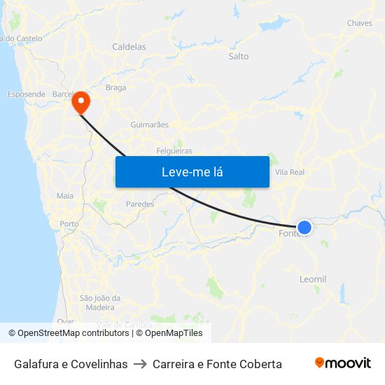 Galafura e Covelinhas to Carreira e Fonte Coberta map