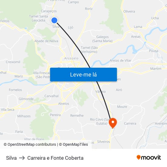 Silva to Carreira e Fonte Coberta map