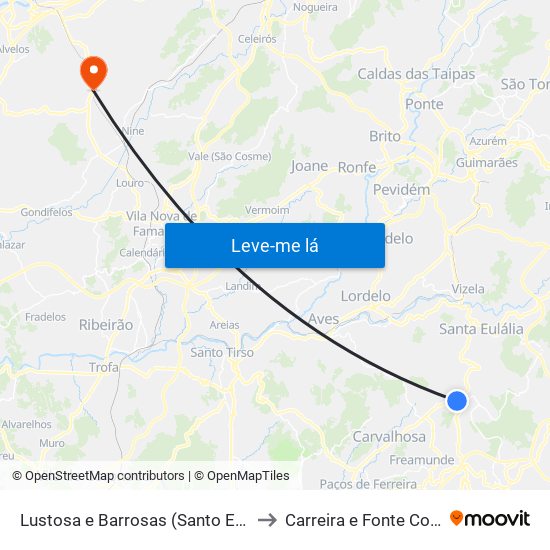 Lustosa e Barrosas (Santo Estêvão) to Carreira e Fonte Coberta map