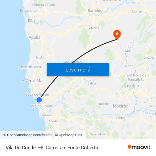 Vila Do Conde to Carreira e Fonte Coberta map