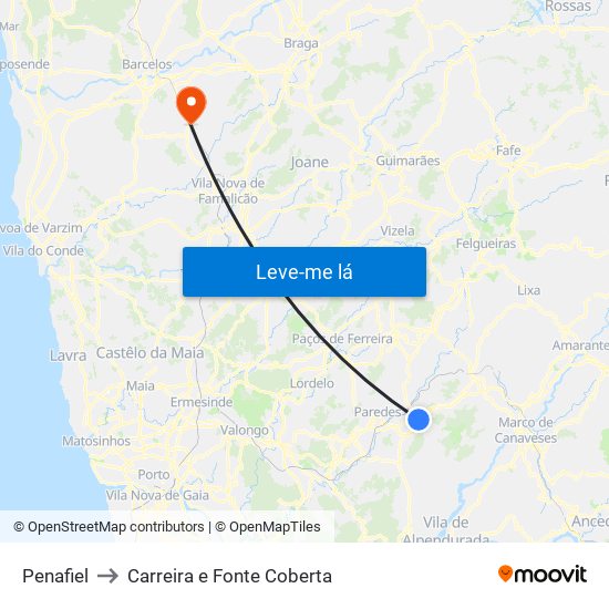 Penafiel to Carreira e Fonte Coberta map