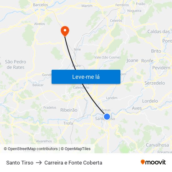 Santo Tirso to Carreira e Fonte Coberta map