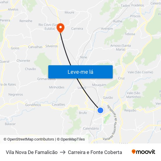 Vila Nova De Famalicão to Carreira e Fonte Coberta map