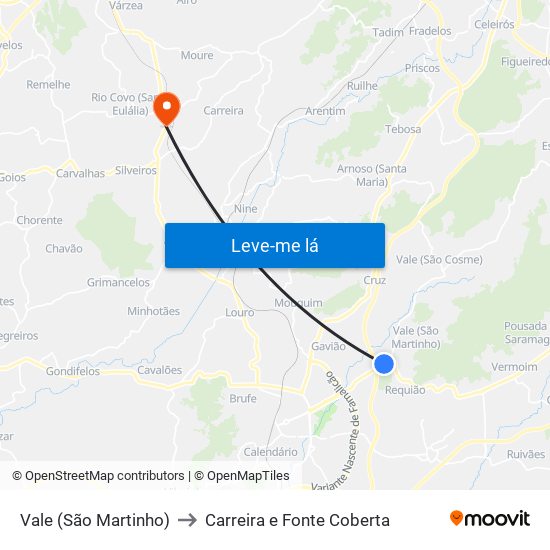 Vale (São Martinho) to Carreira e Fonte Coberta map