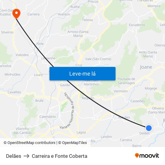 Delães to Carreira e Fonte Coberta map