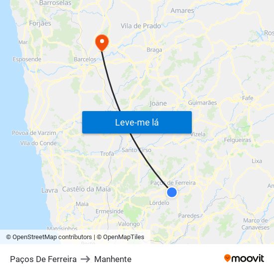 Paços De Ferreira to Manhente map