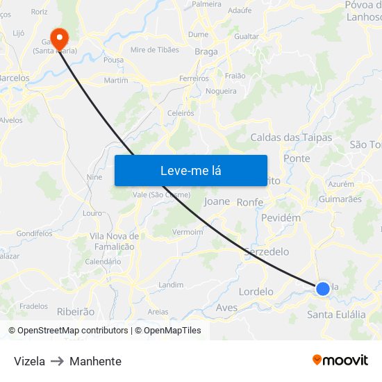 Vizela to Manhente map
