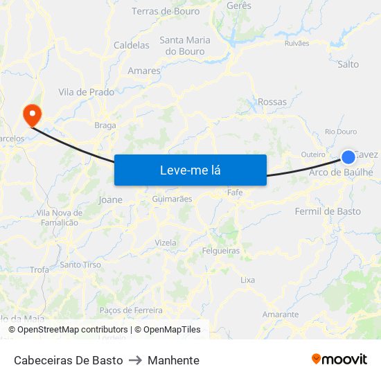 Cabeceiras De Basto to Manhente map