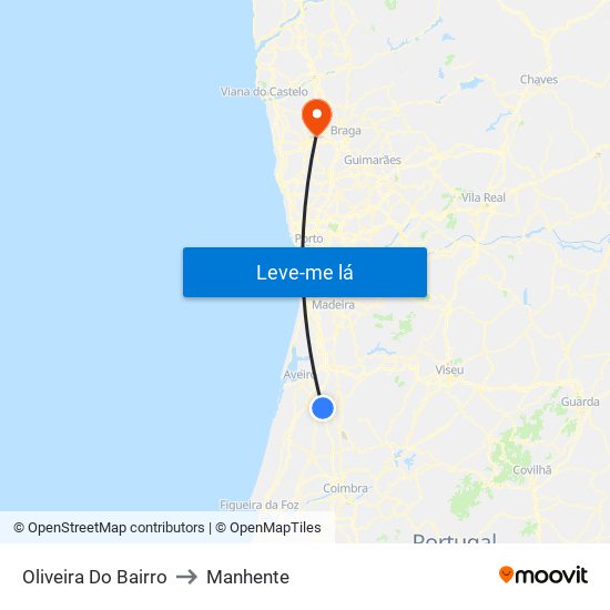 Oliveira Do Bairro to Manhente map