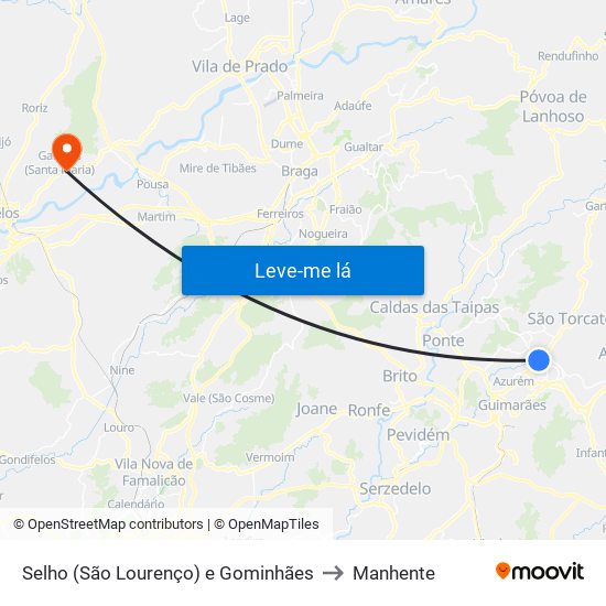 Selho (São Lourenço) e Gominhães to Manhente map