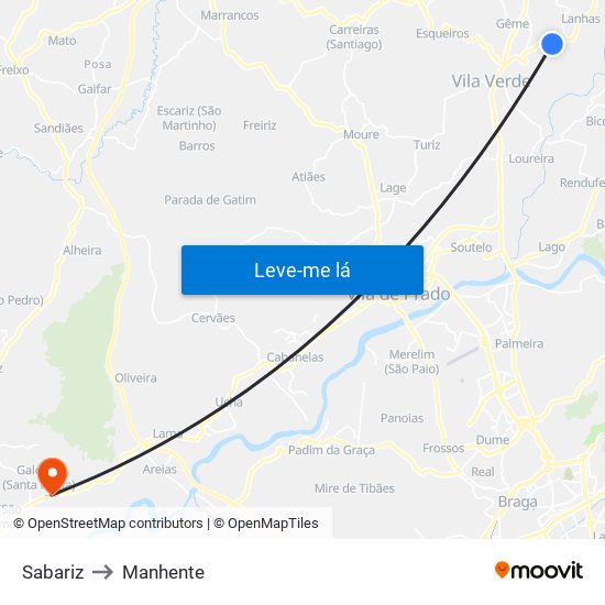 Sabariz to Manhente map