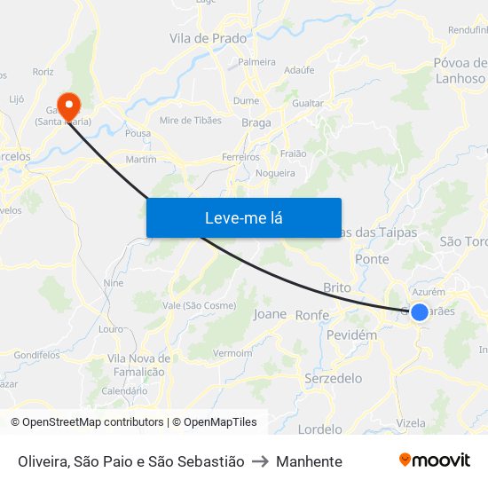 Oliveira, São Paio e São Sebastião to Manhente map