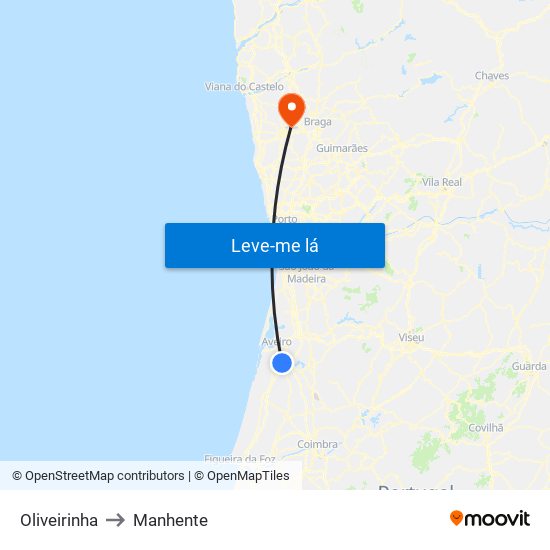 Oliveirinha to Manhente map