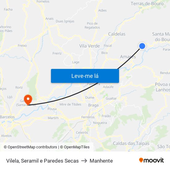 Vilela, Seramil e Paredes Secas to Manhente map