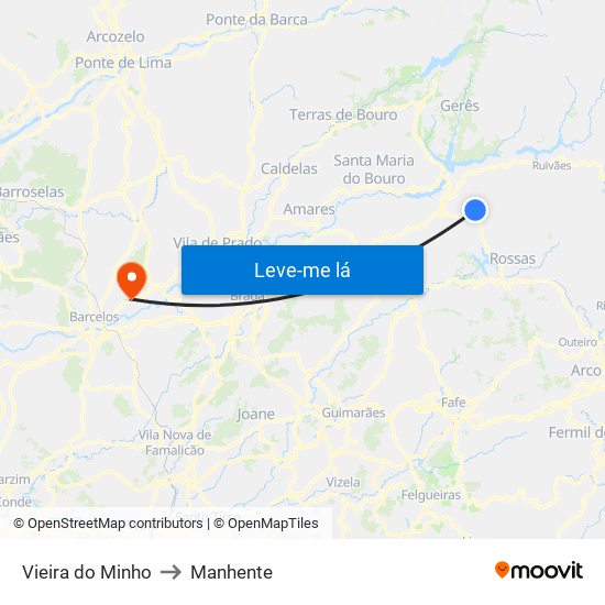 Vieira do Minho to Manhente map