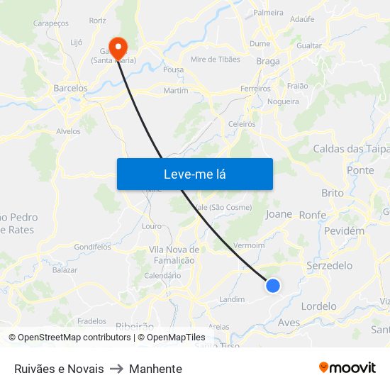 Ruivães e Novais to Manhente map