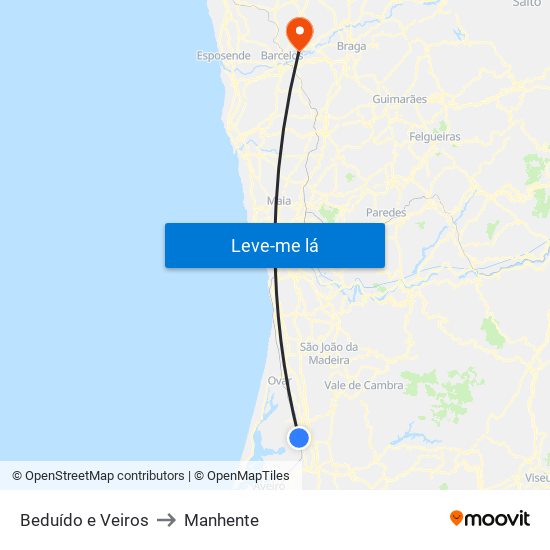 Beduído e Veiros to Manhente map