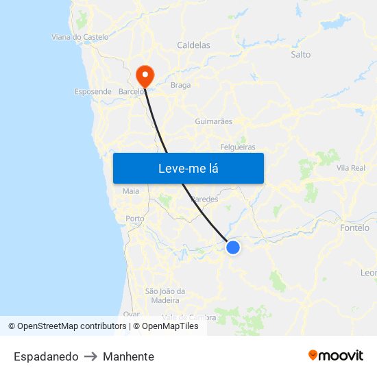 Espadanedo to Manhente map
