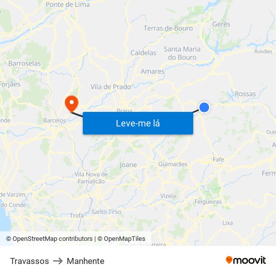 Travassos to Manhente map