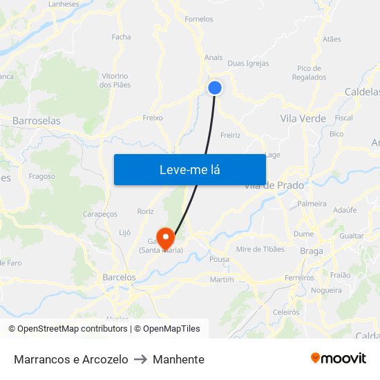 Marrancos e Arcozelo to Manhente map