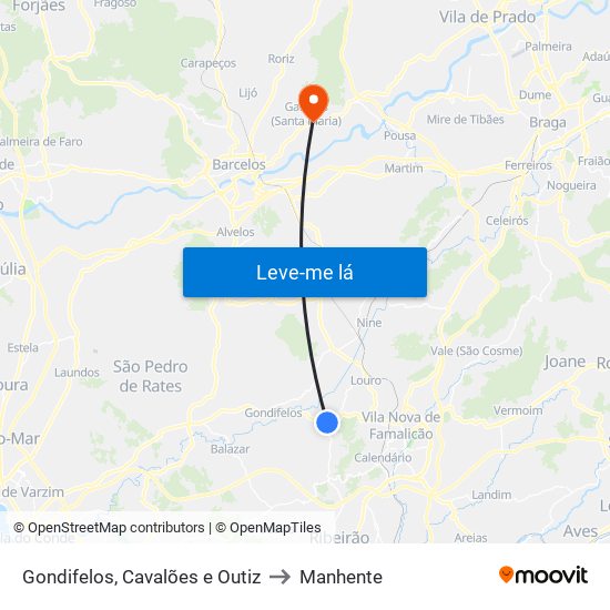 Gondifelos, Cavalões e Outiz to Manhente map