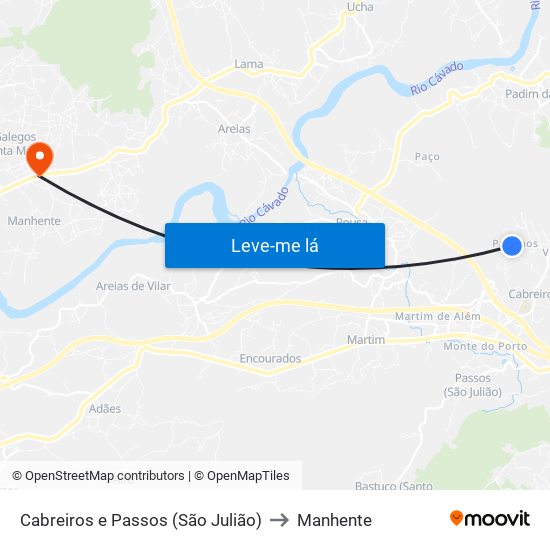 Cabreiros e Passos (São Julião) to Manhente map