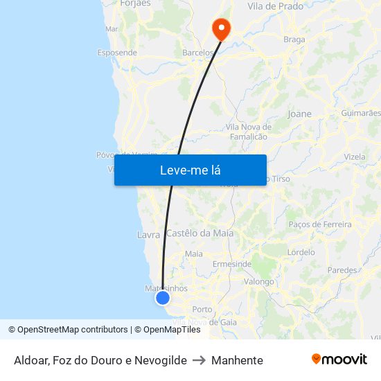 Aldoar, Foz do Douro e Nevogilde to Manhente map