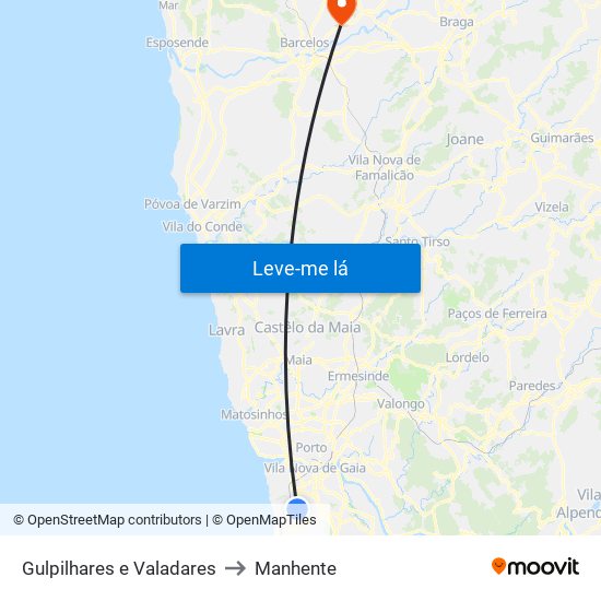 Gulpilhares e Valadares to Manhente map