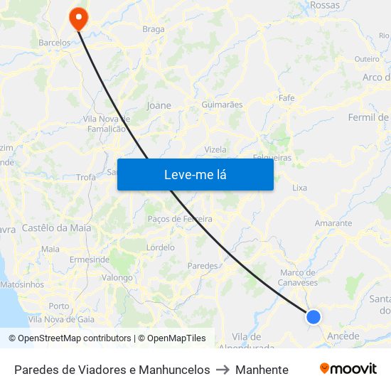 Paredes de Viadores e Manhuncelos to Manhente map