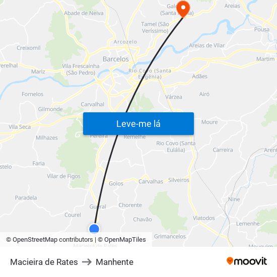 Macieira de Rates to Manhente map