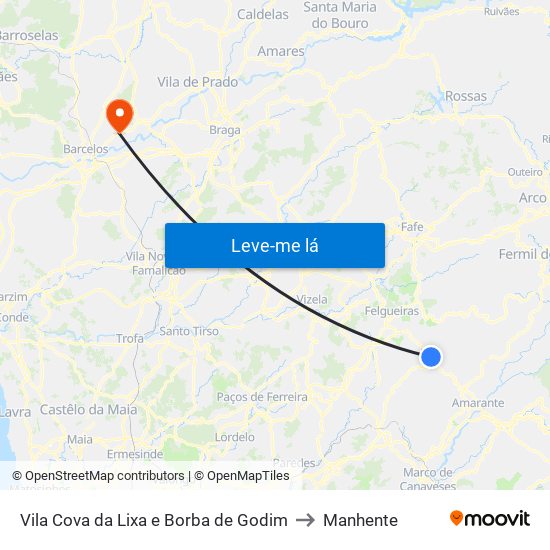 Vila Cova da Lixa e Borba de Godim to Manhente map