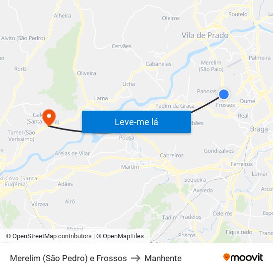 Merelim (São Pedro) e Frossos to Manhente map