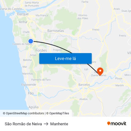 São Romão de Neiva to Manhente map