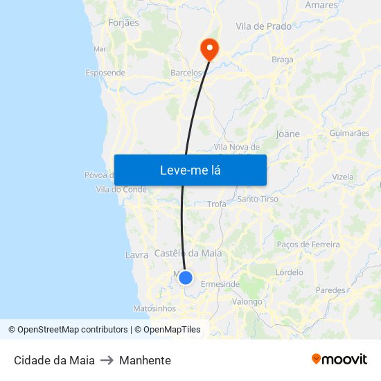 Cidade da Maia to Manhente map