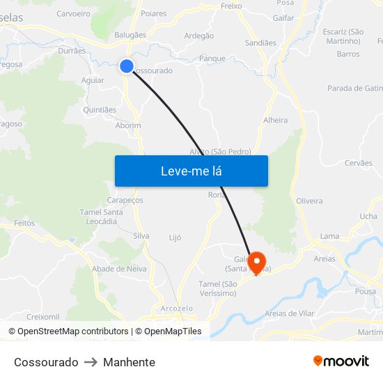 Cossourado to Manhente map