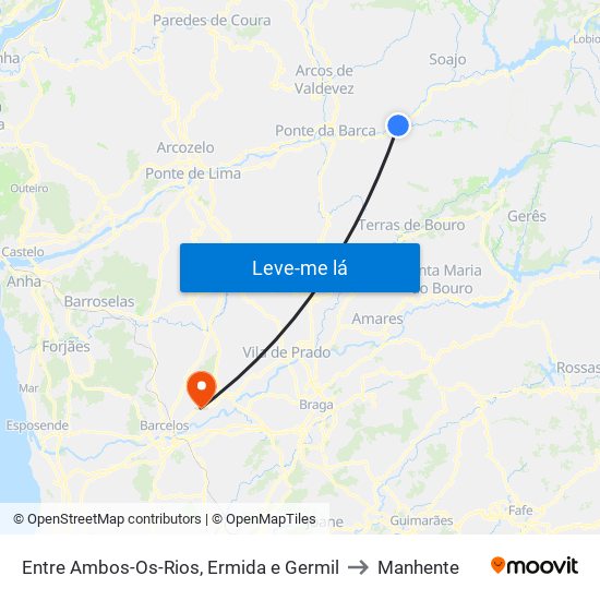 Entre Ambos-Os-Rios, Ermida e Germil to Manhente map