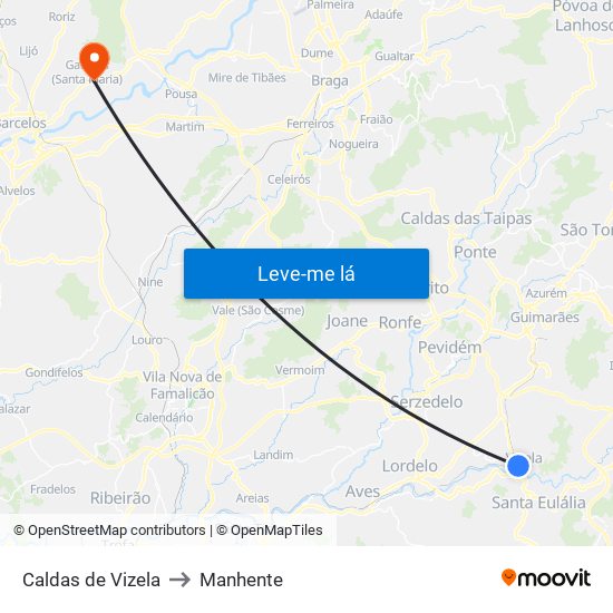 Caldas de Vizela to Manhente map