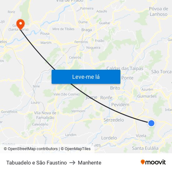 Tabuadelo e São Faustino to Manhente map