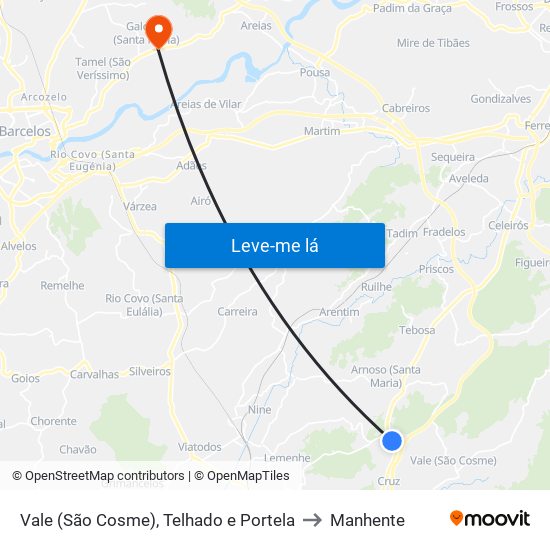 Vale (São Cosme), Telhado e Portela to Manhente map