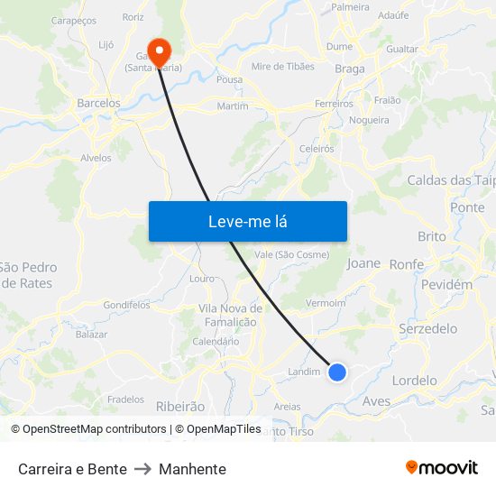 Carreira e Bente to Manhente map