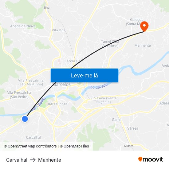 Carvalhal to Manhente map