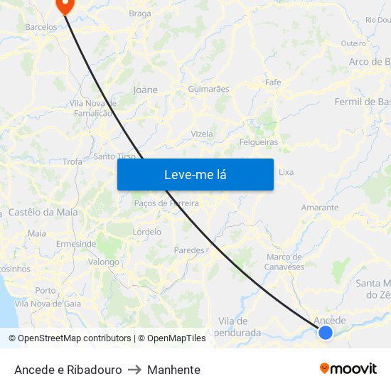 Ancede e Ribadouro to Manhente map