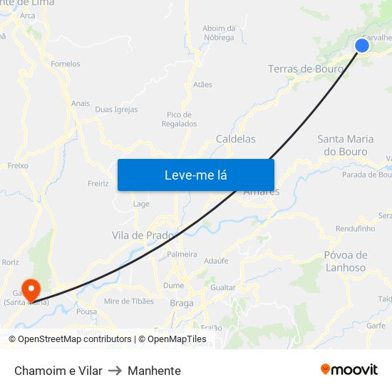 Chamoim e Vilar to Manhente map